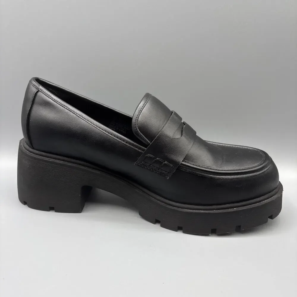 Torrid Chunky Lug Sole Penny Loafers Size 10 WW Wide Black Faux Leather Academia